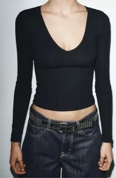 ZARA リブ編みロングスリーブトップス