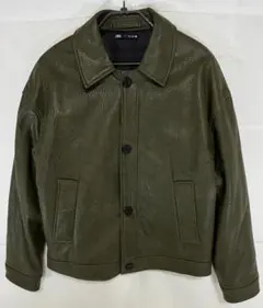 ZARA ザラ フェイクレザージャケット グリーン L 美品