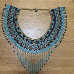 ビーズネックレス ターコイズブルー×ゴールド