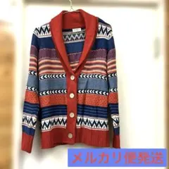 レディースニット　カーディガン　Lサイズ　赤系