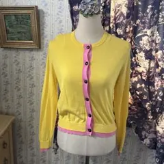 ZARA 春物　イエロー×ピンク 長袖カーディガン　バイカラー