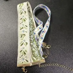 インド刺繍リボン　花柄刺繍　首飾り