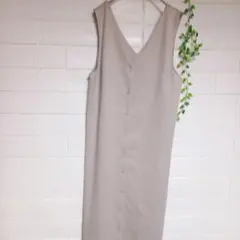 ap retro Vネックロングジャンパースカート　ジレ　ベージュ　フリーサイズ