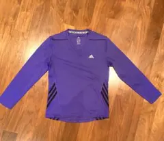 adidas パープル Vネック ランニングシャツ XS