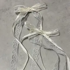 ホワイト レース リボン ヘアピン