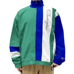 新品 Champion ロゴ刺繍 90年代レトロ ビッグ ストライプ ジャケット