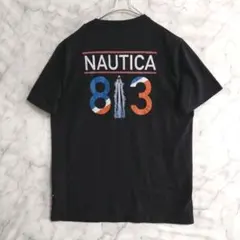 40　NAUTICA　半袖Ｔシャツ　S　黒　バックプリント　US古着