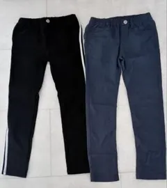 140サイズ ボトムス　デニム風 黒サイドストライプ　2本