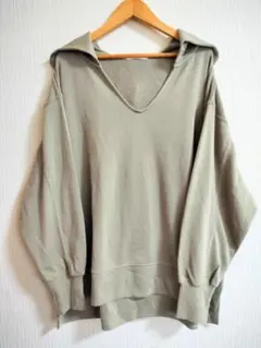 秋冬LEPSIM大人カジュアル古着レトロ長袖スウェットパーカープルオーバーカーキ