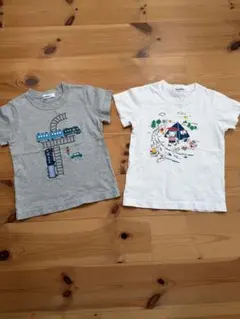 ファミリア　キャンププリントＴシャツと破れてますハーフパンツ　110