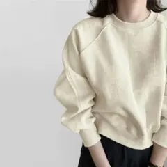 春素材❤︎ クルーネックラグランスエット　コクーンシルエット　ナチュラルカラー　S