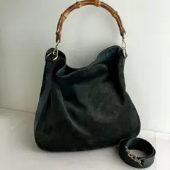 GUCCI バンブー 2way ショルダーバッグ スエード 緑