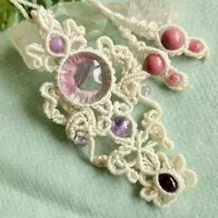 マクラメネックレス☆フローライト×アメジスト