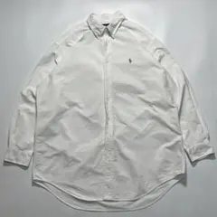 90s〜 ラルフローレン 長袖BDシャツ XL 白 ワンポイント 香港製8043