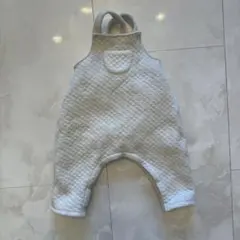 6m プチバトー　キルティングロンパース ホワイトグレー