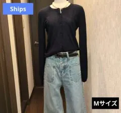 美品　Ships カシミア＆シルク　ネイビーカーディガン　Мサイズ
