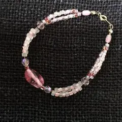 とんぼ玉とビーズの2連ブレスレット ピンク