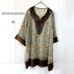 reminiscences 半袖シアーチュニック　ブルー系　M　ビジュー