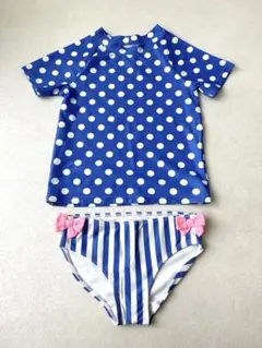 【H&M】キッズ ブルー ドット 水玉 水着 ラッシュガード 2点セット