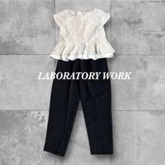 LABORATORY WORK ドレス M レース切替 オールインワン ペプラム