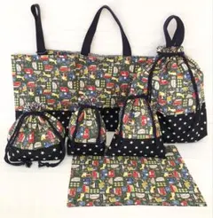 はたらく車柄　星柄　深緑　入園入学準備　7点セット　男の子　ハンドメイド