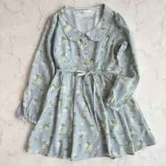 アンクルージュ　花柄ミニワンピース　【M】　ライトブルー　フェミニン　リボンのサムネイル