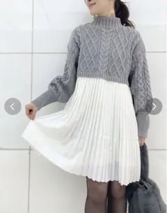 MERCURYDUOプリーツドッキングケーブルニットミニワンピース
