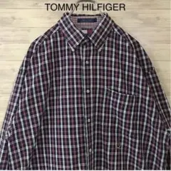 古着 オールドトミーヒルフィガー 90s タータンチェック BDシャツ 刺繍ロゴ
