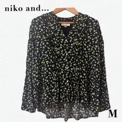 良品‼️niko and… ニコアンド　花柄 ブラウス フリル 長袖 ブラック