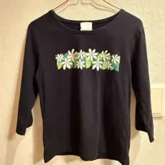 花柄プリント 長袖トップス 黒