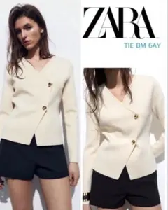 新品】ZARA ノーカラージャケット プレーンニットカーディガン