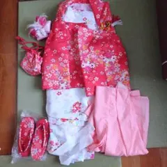 七五三 3歳お被布セット 赤と白 花柄