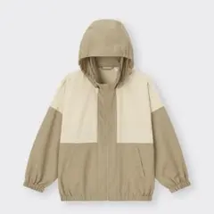 GU バイカラーフーディブルゾン　120 ベージュ