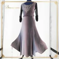 【美品 社交ダンス衣装】グレー パープル レッスン着 トップス スカート 上下