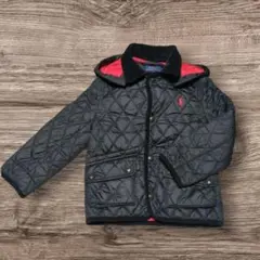 【美品】ポロラルフローレン キルティングジャケット 110 黒×赤 フード着脱可