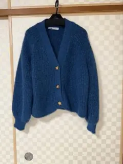 ZARA 青 長袖 カーディガン　L