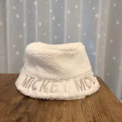 ミッキーマウス フリース バケットハット ホワイト ボア素材