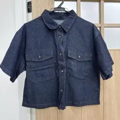 ライトデニムダブルポケットシャツ(半袖)Q ブルー