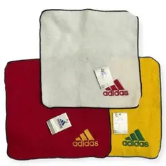 未使用タグ付 アディダス タオルハンカチ 3枚 刺繍ロゴ 赤 黄 白 まとめ売