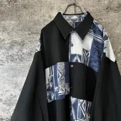 T*9様 古着　90sヴィンテージ 総柄シャツ　ポリシャツ　幾何学模様　アート調