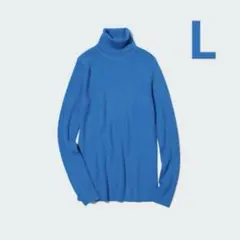 美品　UNIQLOエクストラファインメリノリブタートルネックセーター ブルーL