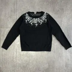 花柄刺繍ニット 黒 フェミニン ガーリー レトロ モノトーン 長袖 Y2K 古着