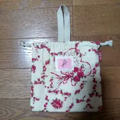 PINK HOUSE 花柄ポーチ クリーム色 持ち手付き 巾着