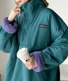 Java フリース襟付きジャケット　M ブルーグリーン