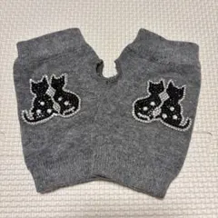 指なし手袋　猫　キラキラ　ラインストーン　グレー