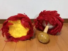 フラダンス ウリウリ 一体型 2個セット 美品 赤×黄 羽根 フラ用品