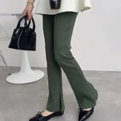 サイドスリットリブフレアレギンスパンツ