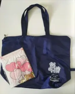 リラックマ トートバッグ ネイビー　と　ビニール巾着
