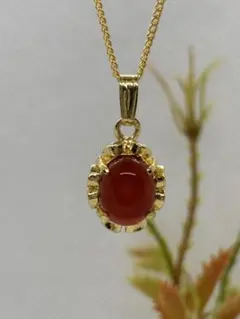 天然石 赤ネックレス ゴールド