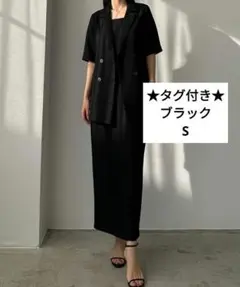 Louere ルエレ リネンライク半袖ジャケット＋IラインキャミワンピースSET